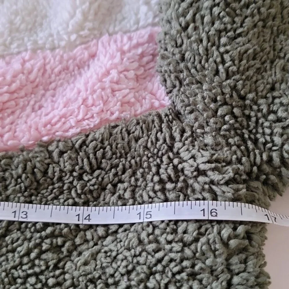wonder nation Girls Jacket Faux Sherpa XL 14-16 White Pink Stripe Olive Green